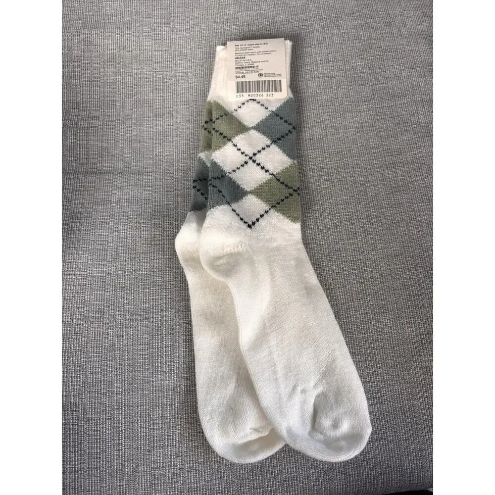 NOS Vintage Sears Socks Argyle Mens Size 10-13 Acrylic Nylon USA Blue White